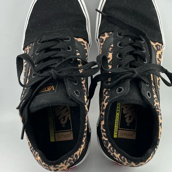 Vans Old Skool Women's 7.5 Black Leopard Canvas Sneakers Suede Shoe Low Top - Picture 7 of 10